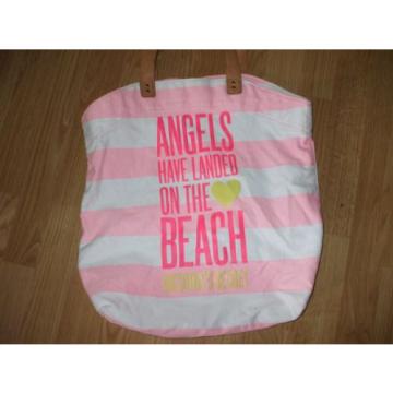 Victorias Secret pink yellow white stripe beach shopping book shoulder bag tote