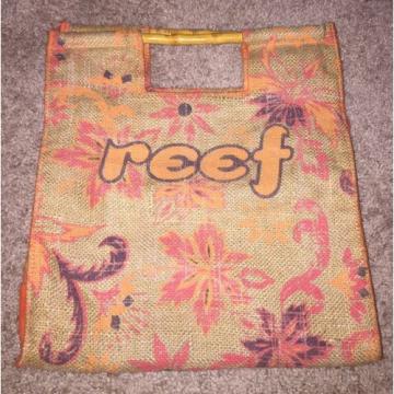 Reef Orange Woven Bamboo Beach Bag Shopper Book Tote Women&#039;s Purse Medium Floral