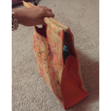 Reef Orange Woven Bamboo Beach Bag Shopper Book Tote Women&#039;s Purse Medium Floral