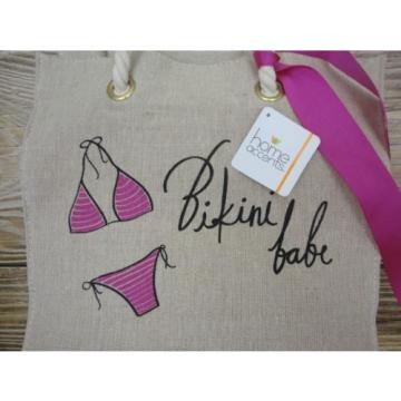 New Home Accents Burlap Tote Bag &#034;Bikini Babe&#034; Summer Beach Swim Retail $40 NWT