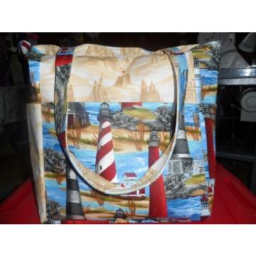 lighthouse sand castle beach ocean large tote bag/purse/ diaper bag handmade