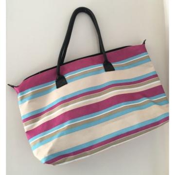 Pink Blue Beige Striped Purse Tote Beach Bag Large