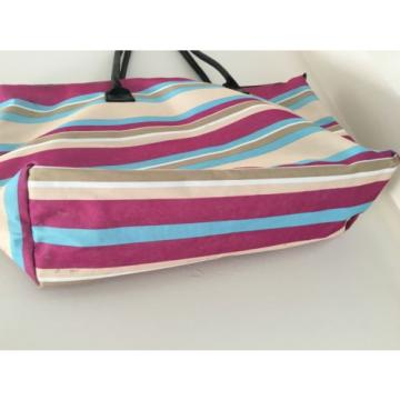 Pink Blue Beige Striped Purse Tote Beach Bag Large