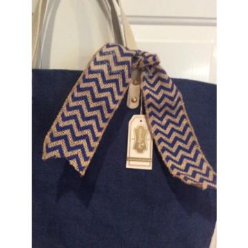 NWT~~ Mud Pie Navy Jute Tote Shopper Beach Tote Bag  with Wipe Clean Interior