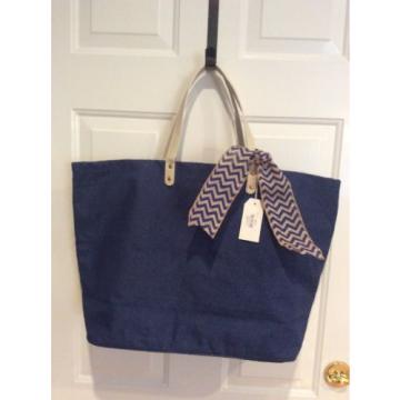 NWT~~ Mud Pie Navy Jute Tote Shopper Beach Tote Bag  with Wipe Clean Interior