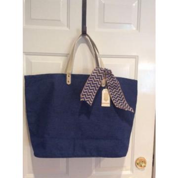 NWT~~ Mud Pie Navy Jute Tote Shopper Beach Tote Bag  with Wipe Clean Interior