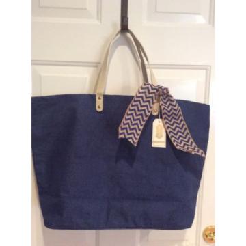 NWT~~ Mud Pie Navy Jute Tote Shopper Beach Tote Bag  with Wipe Clean Interior