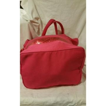 VICTORIA&#039;S SECRET HOT PINK CANVAS BLING SEQUIN BEACH BAG /WEEKEND GET AWAY TOTE