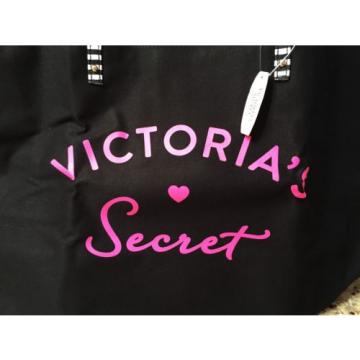 Victoria&#039;s Secret Black Canvas Beach Tote, Travel, Gym Bag w/Stripe Handles $78