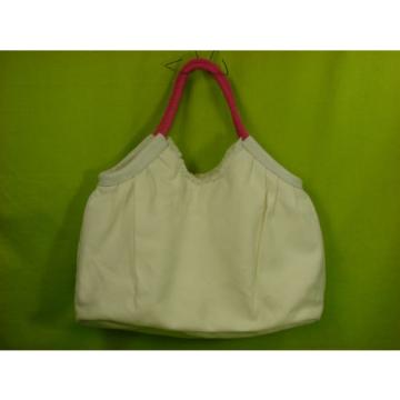 VICTORIA SECRET WHITE BEACH PURSE SHOULDER BAG ACCENT HOT PINK HANDLES E U C