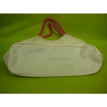 VICTORIA SECRET WHITE BEACH PURSE SHOULDER BAG ACCENT HOT PINK HANDLES E U C