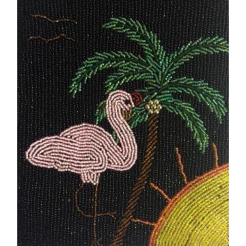 NWT* Ermo Hand Bags Womens Black Beaded Evening Bag FLAMINGO PALM TREE SUN BEACH