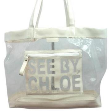 See by Chloe WHITE AND TRANSPARENT VINYL BEACH LARGE TOTE BAG