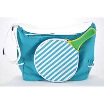 Aqua Green Canvas Beach Bag with Beach Ball Paddles Plastic White Inner Lining