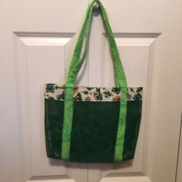 GREEN Vinyl Mesh Tote, Pool Beach Bag, Shopping Handbag, Pockets, Handles