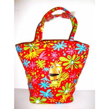 LQQK Beautiful GOLDEN SANDS Sequin Flowers Canvas Beach Tote Shopping Bag Red