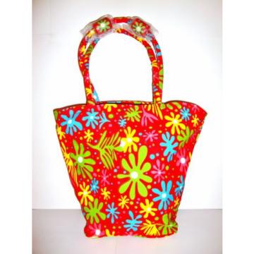 LQQK Beautiful GOLDEN SANDS Sequin Flowers Canvas Beach Tote Shopping Bag Red