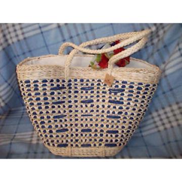 NWT Hollister StrawTote Bag w/ Scarf Natural/Blue Great 4 Beach So Cute!!