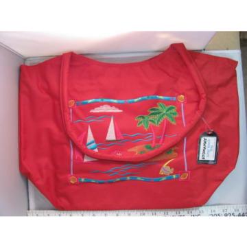 NWT Stowaway Large Pretty Red Zippered Beach Bag Tote Tropical Shells HD032C