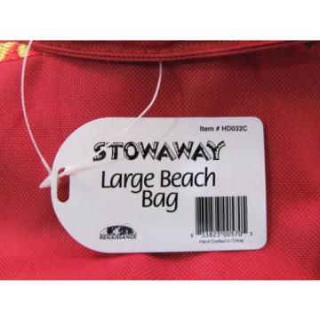 NWT Stowaway Large Pretty Red Zippered Beach Bag Tote Tropical Shells HD032C