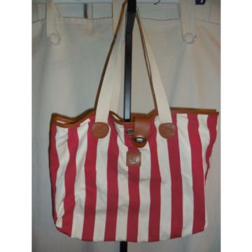 UNBRANDED STRIPED CREME/RED TOTE/BEACH BAG EUC