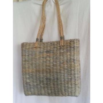 Straw Handbag Purse Tote Beach Bag SCALA Blue Lining Zip Close Jute Flowers