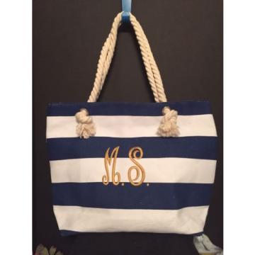 NAVY AND WHITE BEACH TOTE BAG WEDDING SUMMER OVERNIGHT SHOPPING