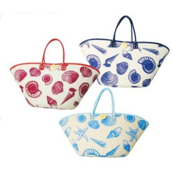 Ocean Print Braided Tote Bag Beach Shopping Travel Carry All Vacation Seashells