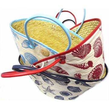 Ocean Print Braided Tote Bag Beach Shopping Travel Carry All Vacation Seashells