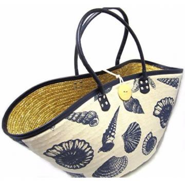 Ocean Print Braided Tote Bag Beach Shopping Travel Carry All Vacation Seashells