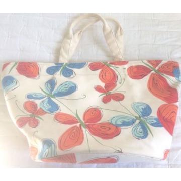 KATE SPADE New York Ivory Canvas w Blue&amp; Orange Butterflies Lg Tote Beach Bag