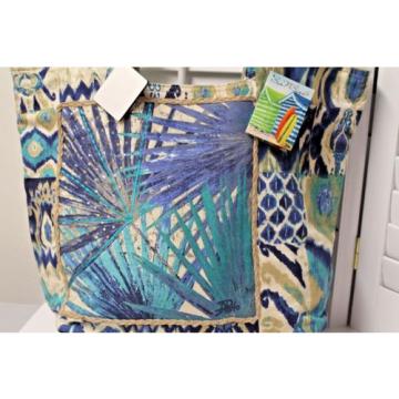 Sun N&#039; Sand Large Beach Bag Tote in Teal, blue, ivory. rope, small sequins; cute