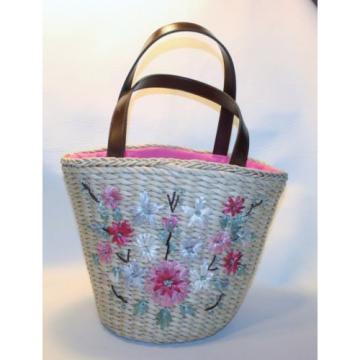 Wicker Purse Tote Straw Beach Bag Basket Flowers Jute Shabby Cottage Chic