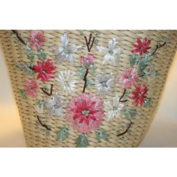 Wicker Purse Tote Straw Beach Bag Basket Flowers Jute Shabby Cottage Chic