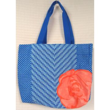 LANCOME Paris BLUE Dot MOSAIC Stained GLASS Pink CORAL Flower TOTE Beach BAG