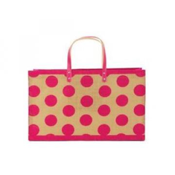 Pink Polka Dots Jute Shopper Beach Tote Bag ~ Great Gift Idea!