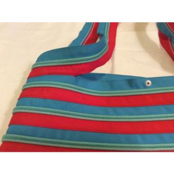 LARGE ZIP IT RED BLUE TOTE BAG PURSE 18X17 BEACH SUMMER MULTI PURPOSE BAG