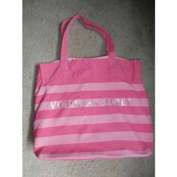 Victorias Secret Pink Striped Canvas Tote Beach GYM Bag XLARGE VS SILVER LOGO