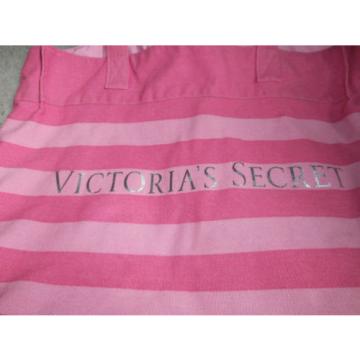 Victorias Secret Pink Striped Canvas Tote Beach GYM Bag XLARGE VS SILVER LOGO