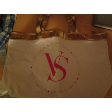 **RARE** Large Victorias Secret Tote Beach Bag White &amp; Gold Handle~~Ships FREE~~