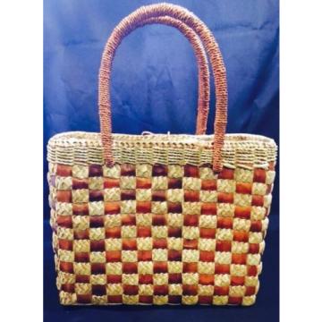 Handbag Woven Wicker Flower Purse Two Tone Tote Beach Bag