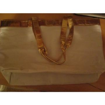 **RARE** Large Victorias Secret Tote Beach Bag White &amp; Gold Handle~~Ships FREE~~