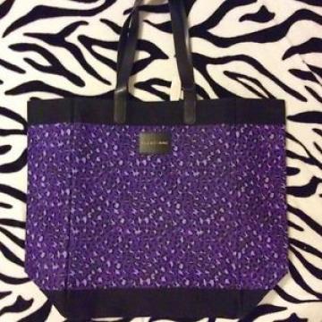 VICTORIAS SECRET PURPLE LEOPARD PRINT CANVAS TOTE BAG Travel Gym Beach Bag NWT