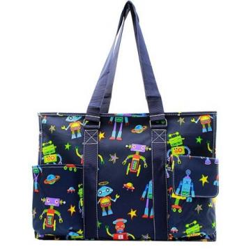 Personalizing Robots Large Zip Top Utility Tote Beach Diaper Bag Monogram Name