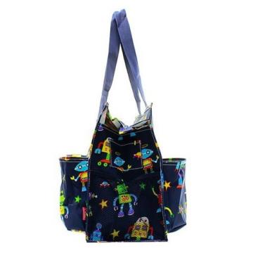 Personalizing Robots Large Zip Top Utility Tote Beach Diaper Bag Monogram Name