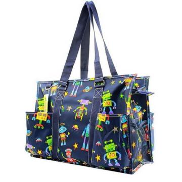 Personalizing Robots Large Zip Top Utility Tote Beach Diaper Bag Monogram Name