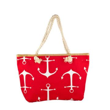 Lux Accessories Lux Accessories Womens Zip Up Beach Bag RedWhite Anchor