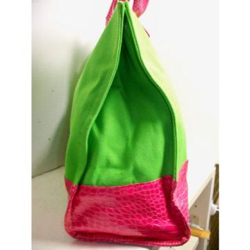 Green Pink Faux Croc Tote Bag Travel Dbl Strap Heavy Duty Beach Canvas Overnight