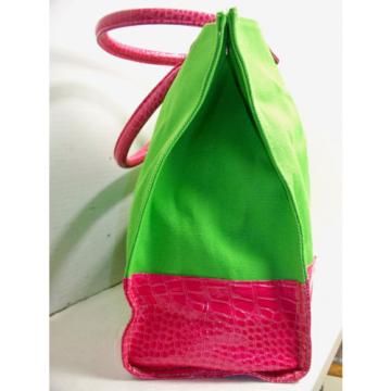 Green Pink Faux Croc Tote Bag Travel Dbl Strap Heavy Duty Beach Canvas Overnight