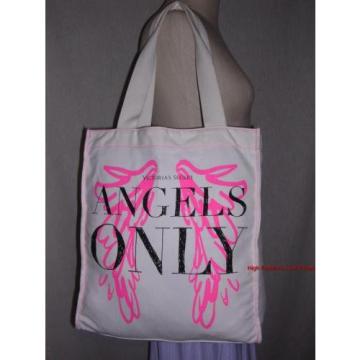 VICTORIA&#039;S SECRET Angel Wings Tote IVORY White Canvas Pink Logo Beach Travel Bag